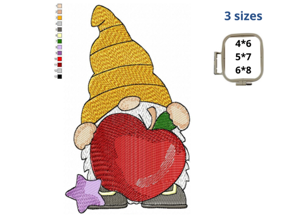 Charming Gnome with Apple Embroidery Design